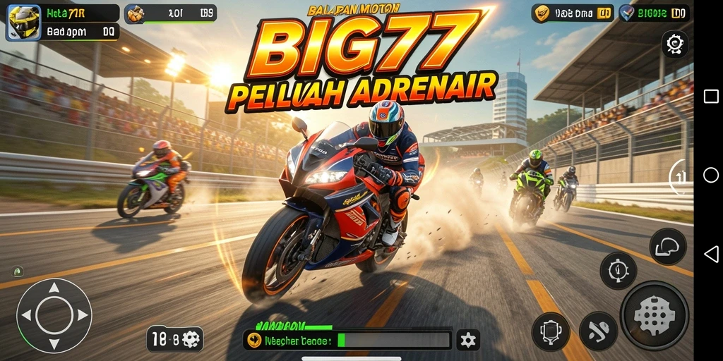 Gameplay seru balapan motor dalam BIG77 dengan grafis menawan.