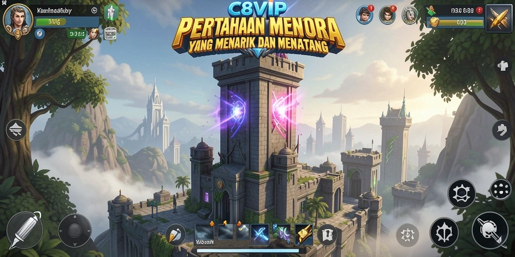 Screenshot menampilkan gameplay menara pertahanan yang intens dan seru.