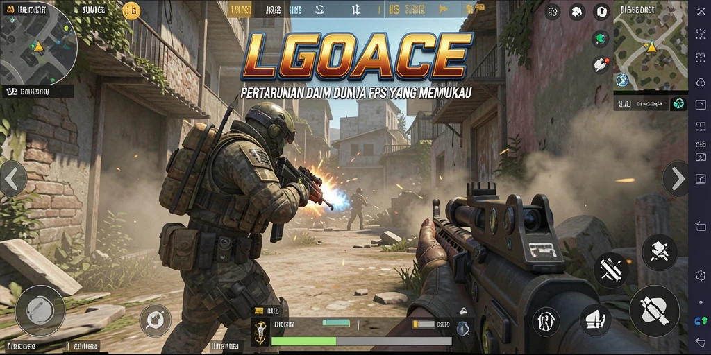 Screenshot gameplay LGOACE menunjukkan aksi intens di arena FPS.