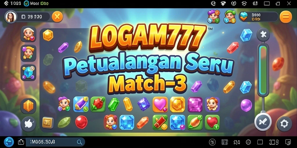 Screenshot LOGAM777 menampilkan aksi seru permainan Match-3 yang dinamis.