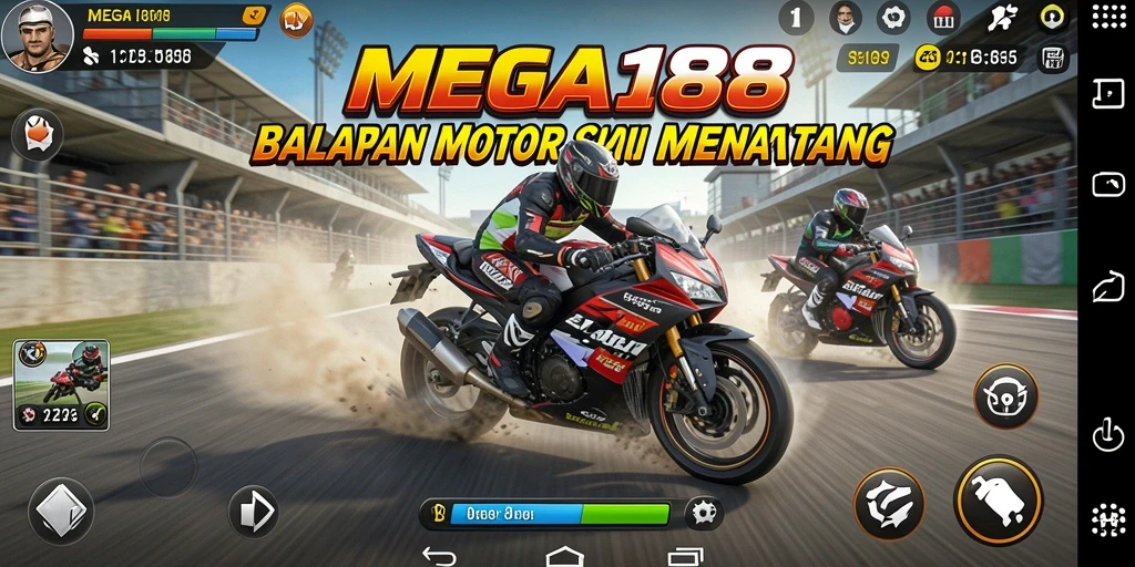 Tampilan gameplay balapan motor yang epik dan mendebarkan.