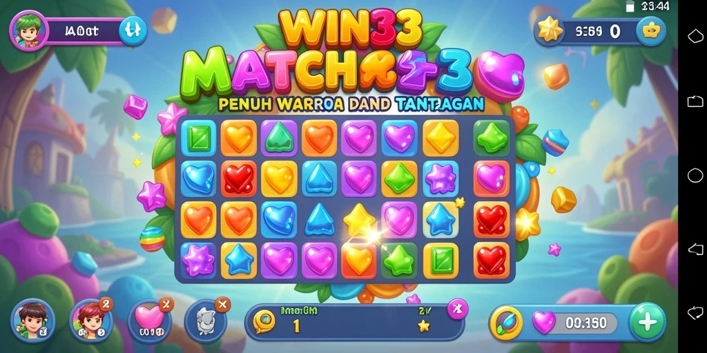 Tampilan gameplay seru dalam permainan Match-3 WIN33.